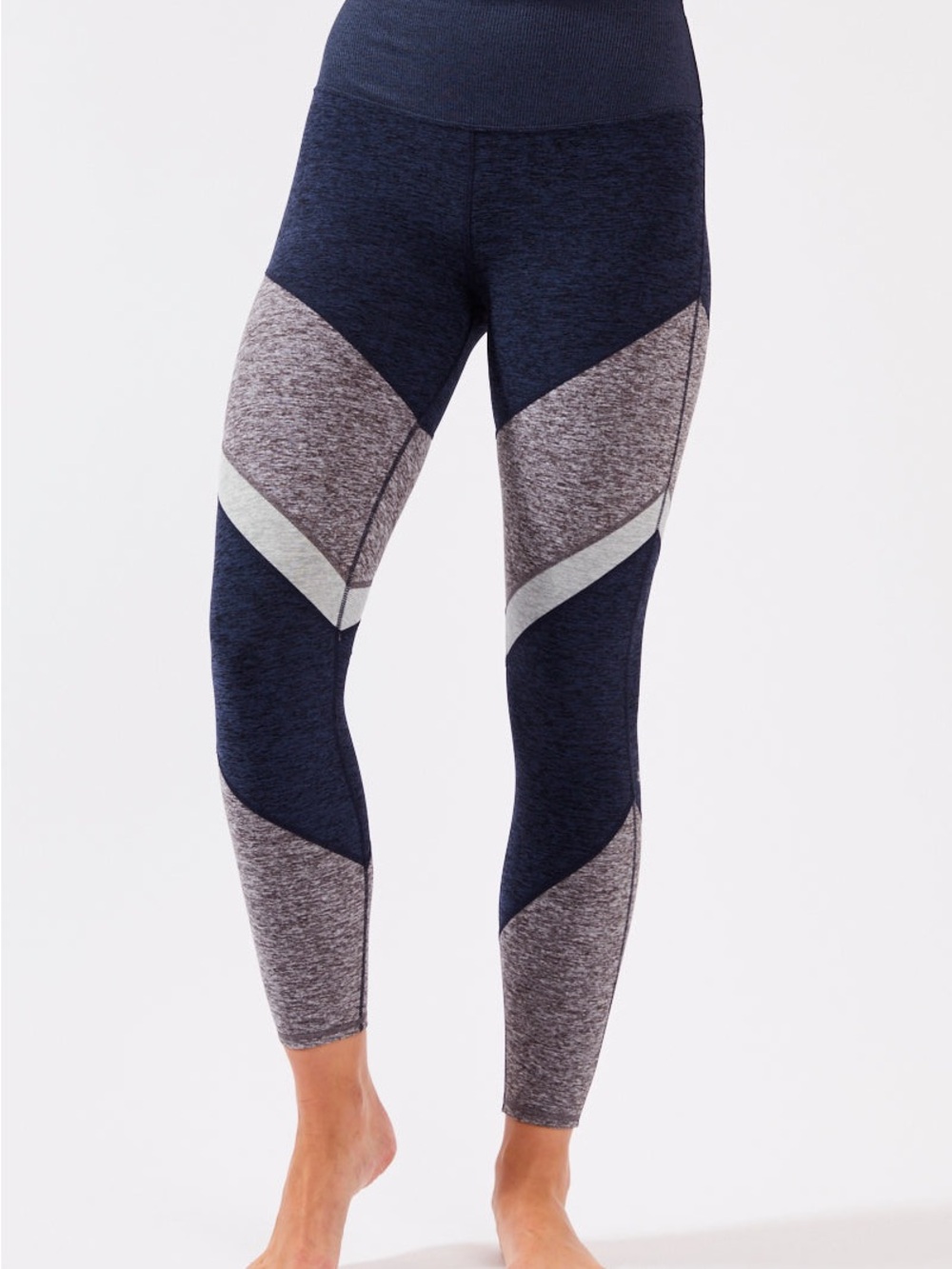 ALO Yoga Navy and Heather Gray Colorblock High-Rise Leggings